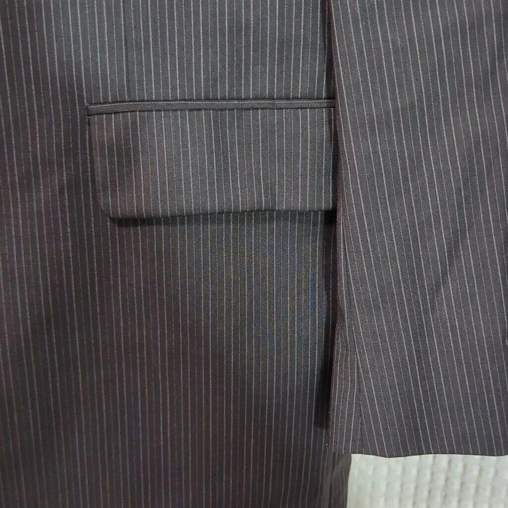 Burberry London Mens Pinstripe 100% Wool Suit Jacket Blazer Grey 46 Long